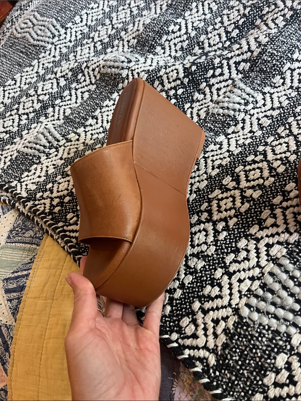 ALOHAS Cognac Brown Leather Slide Wedge Mules - Picture 3 of 4